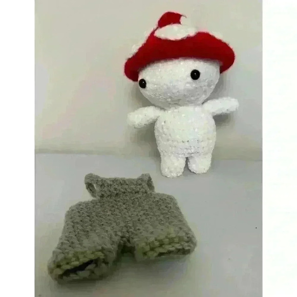 Mushroom Baby Kid Doll With Red Mushroom Cap Very Soft Chenille Yarn Overalls - Picture 9 of 11